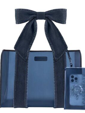 Case-Mate Denim Bow Jelly Tote Navy Blue Jean Beach Bag Travel Swim NWT